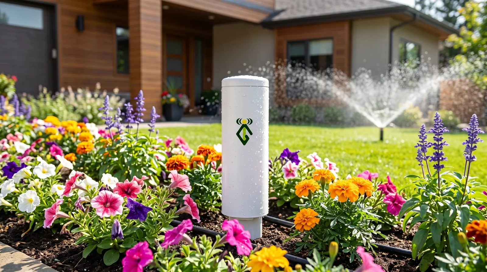 Smarte Bewässerungsanlage von Garden Intelligence im Blumenbeet
