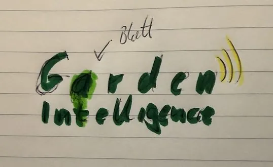 Handskizze Schriftzug Garden Intelligence mit Blatt-a